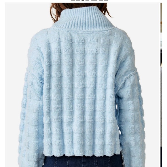 FREE PEOPLE SOUL SEARCHER LONG SLEEVE MOCK NECK SWEATER LARGE SKY BLUE - Picture 2 of 4